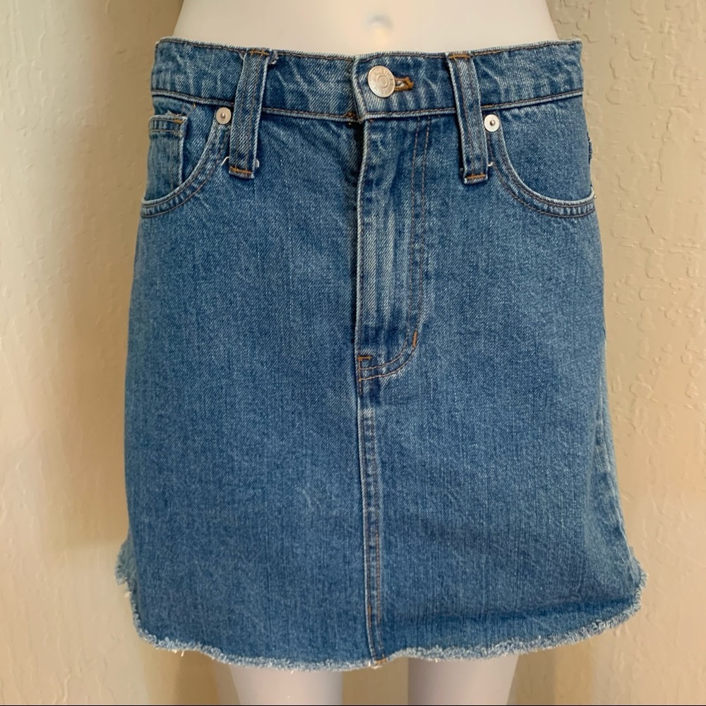 MADEWELL Denim Panel Frayed Hem 5 Pocket Skirt 100% Cotton - Picture 5 of 15